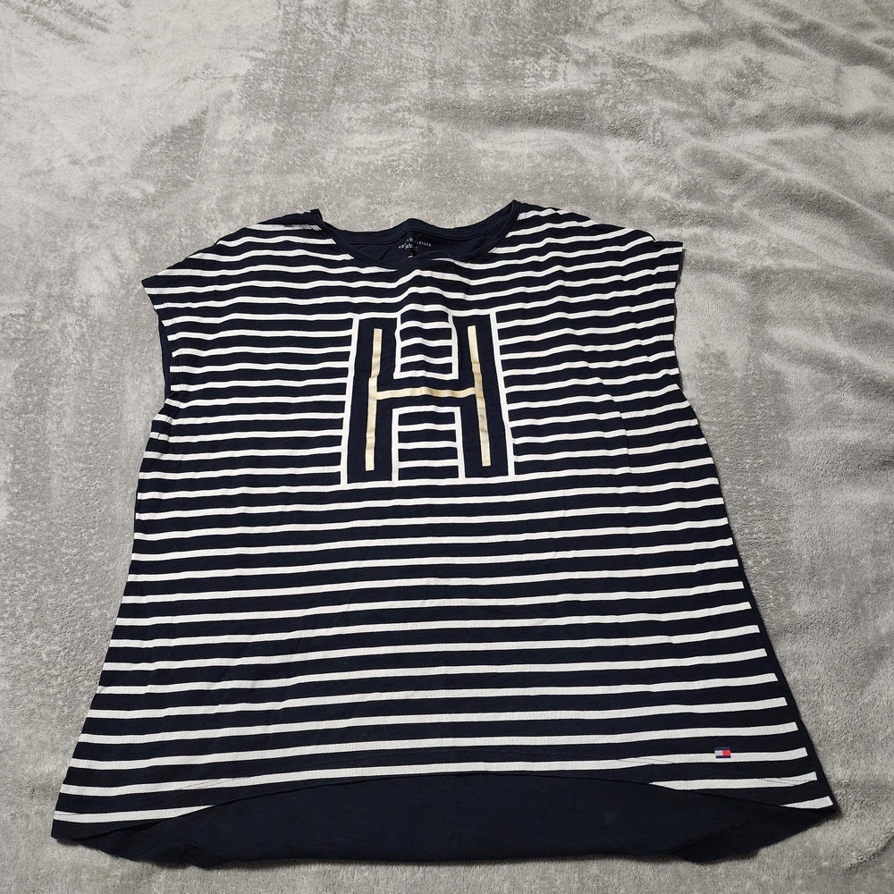Tommy Hilfiger Navy and White Striped Tee